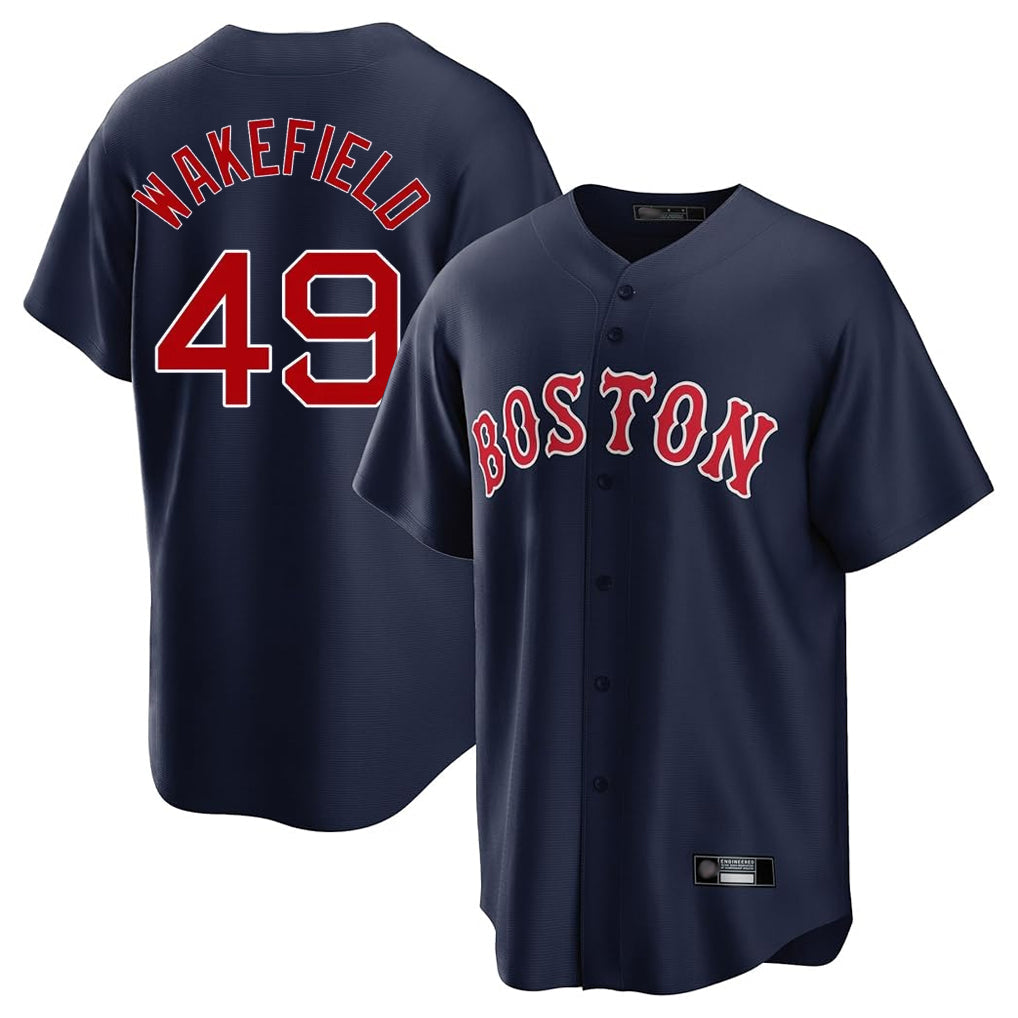 Ldoa B.Red Sox #49 Tim Wakefield Player Navy Home Game Stitched Jerseys