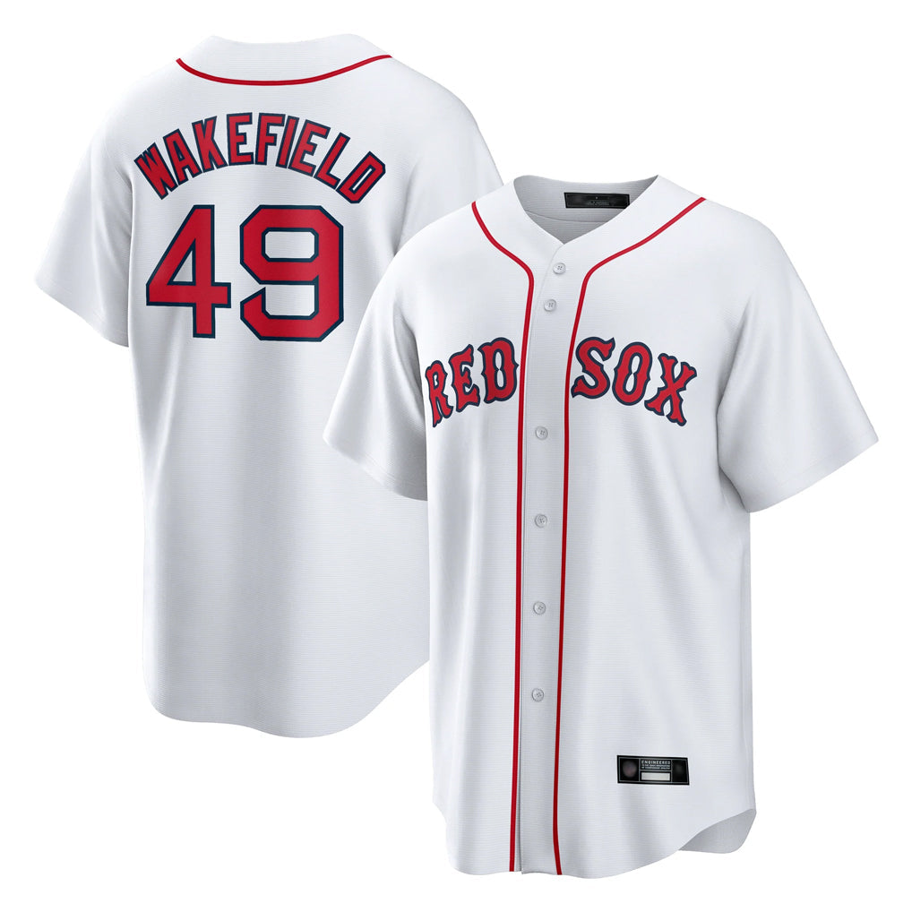 Ldoa B.Red Sox #49 Tim Wakefield Player White Home Game Stitched Jerseys