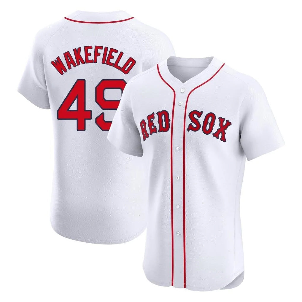 Ldoa B.Red Sox #49 Tim Wakefield Player White Limited Elite Home Game Stitched Jerseys