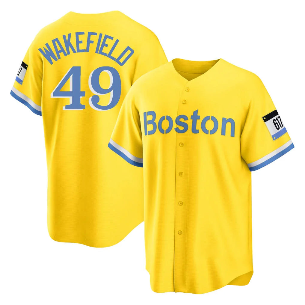 Ldoa B.Red Sox #49 Tim Wakefield Player Yellow Home Game Stitched Jerseys