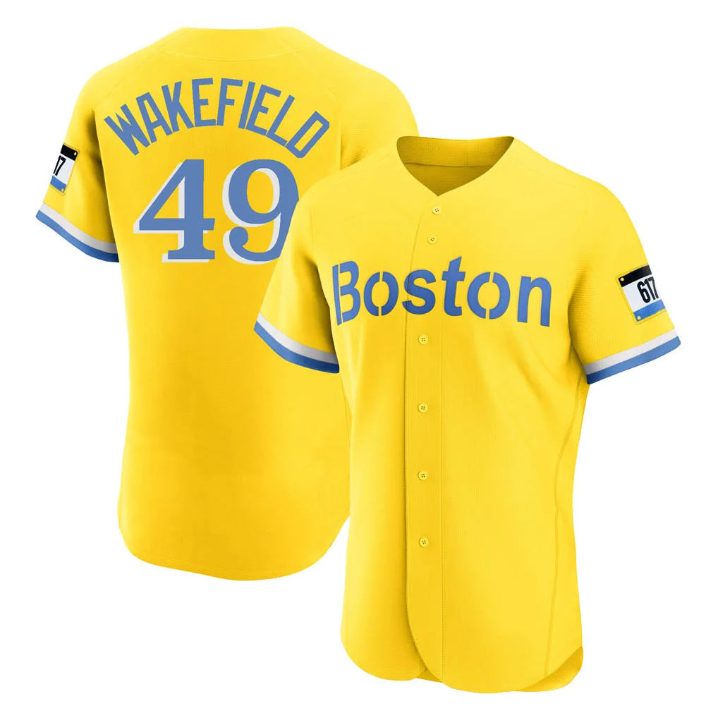 Ldoa B.Red Sox #49 Tim Wakefield Player Yellow Limited Elite Home Game Stitched Jerseys