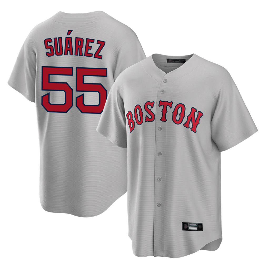 Ldoa B.Red Sox #55 Ranger Su¡§¡érez Player Gray Road Home Game Stitched Jerseys