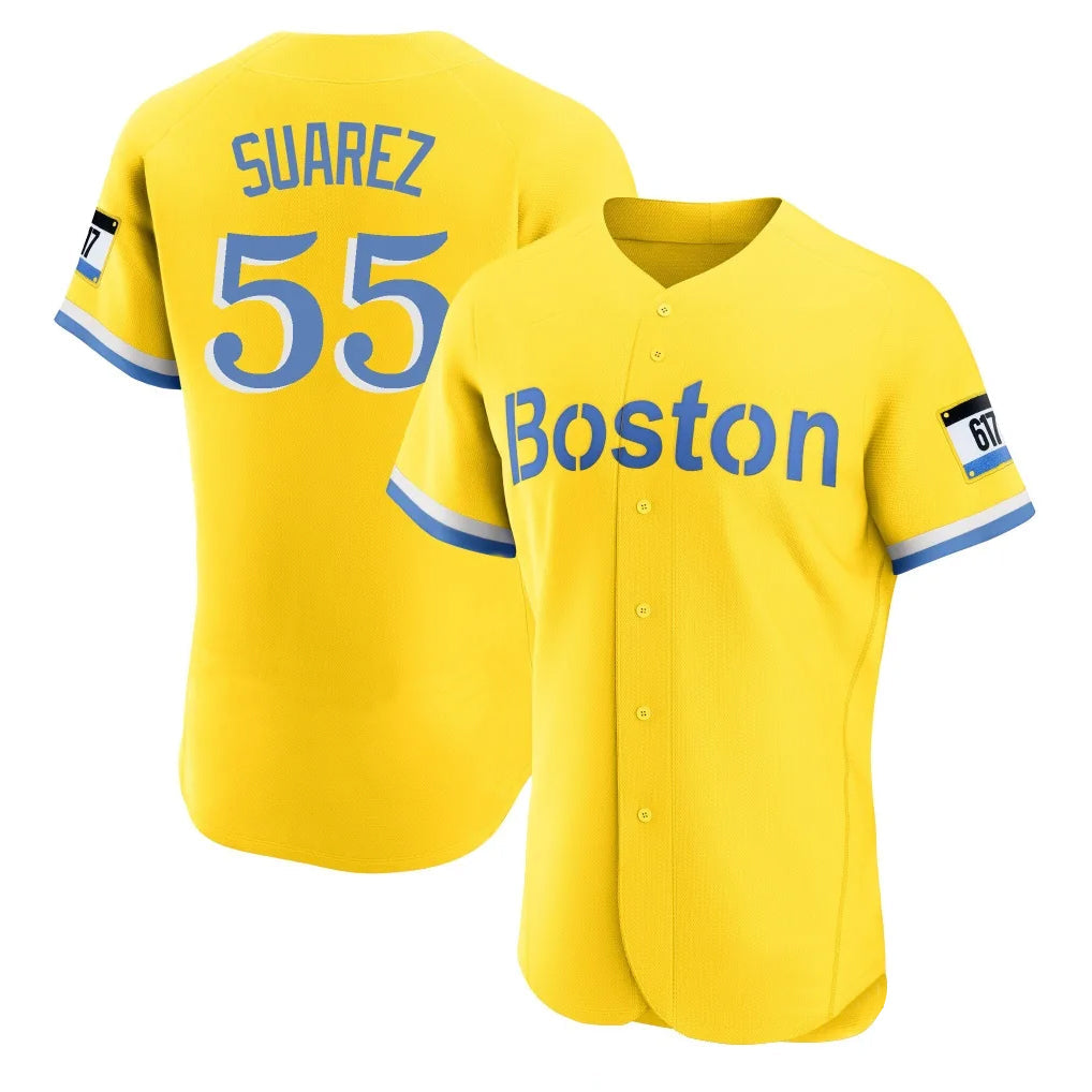 Ldoa B.Red Sox #55 Ranger Su¡§¡érez Player Yellow Limited Elite Home Game Stitched Jerseys