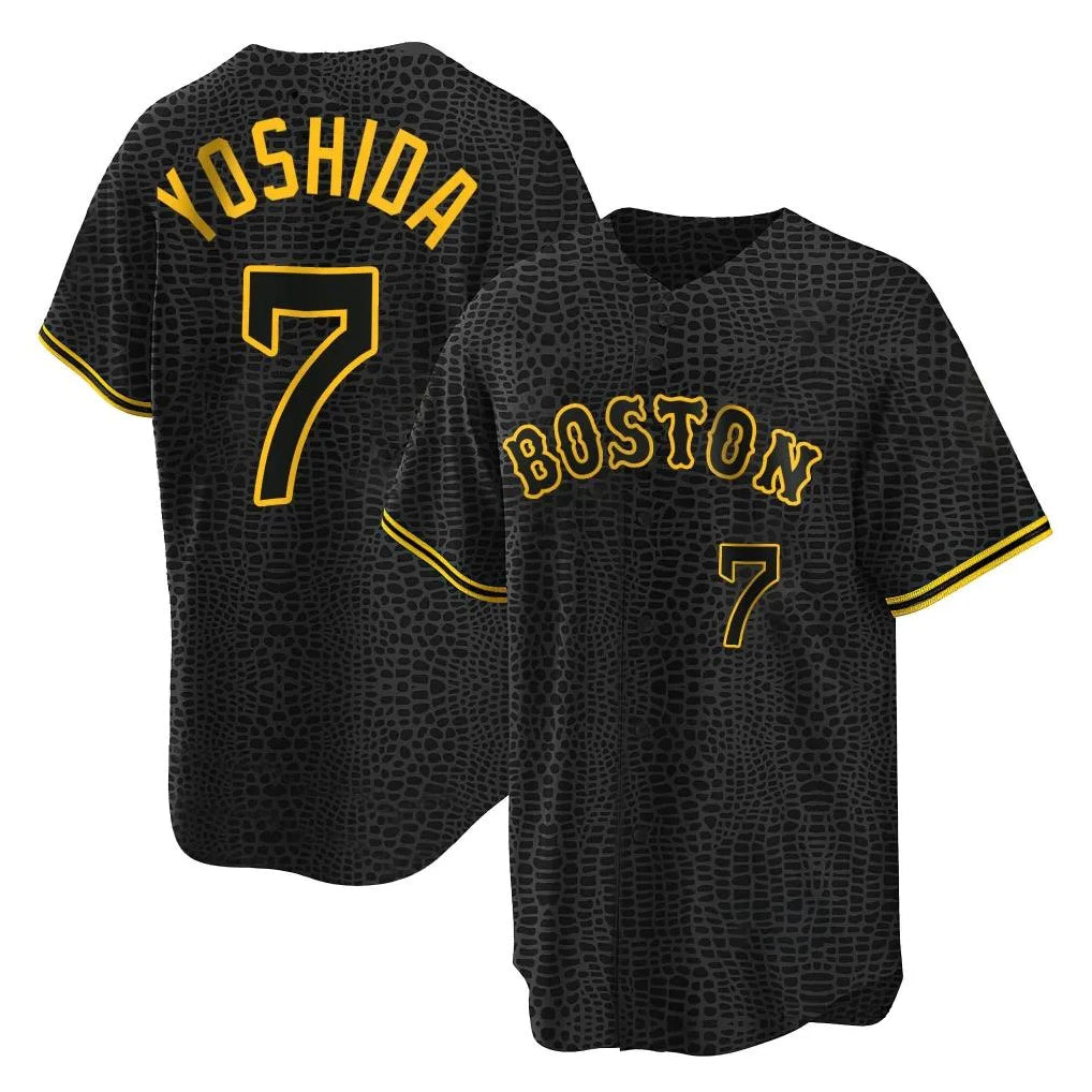Ldoa B.Red Sox #7 Masataka Yoshida Player Black Snake Skin City Home Game Stitched Jerseys