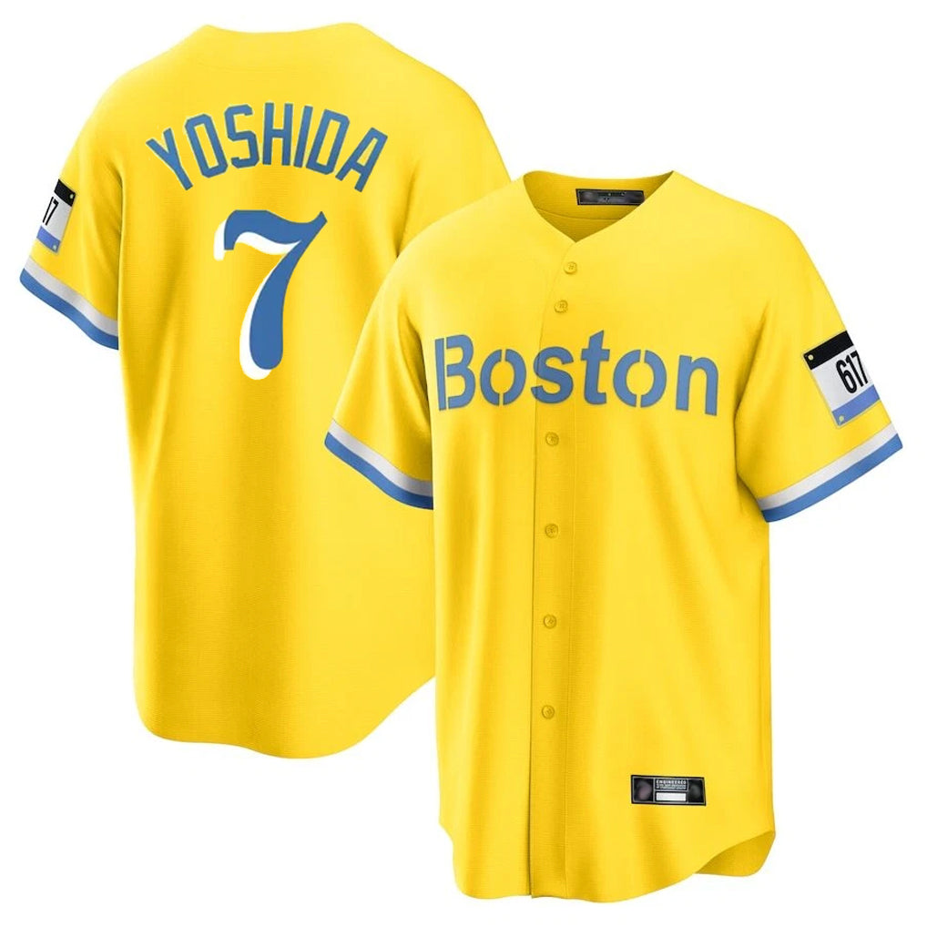 Ldoa B.Red Sox #7 Masataka Yoshida Player Yellow Home Game Stitched Jersey