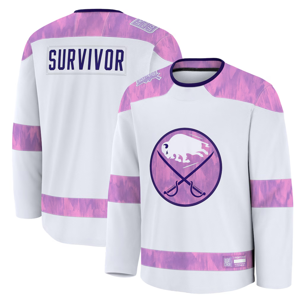 Tuec B.Sabres White Hockey Fights Cancer Survivor Practice Stitched Jerseys