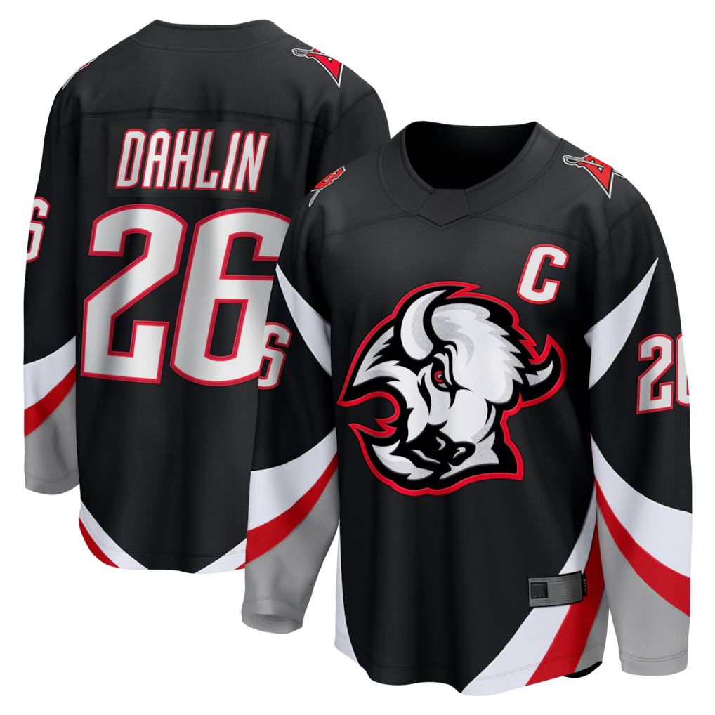Tuec B.Sabres #26 Rasmus Dahlin Black Alternate Captain Patch Breakaway Stitched Jerseys