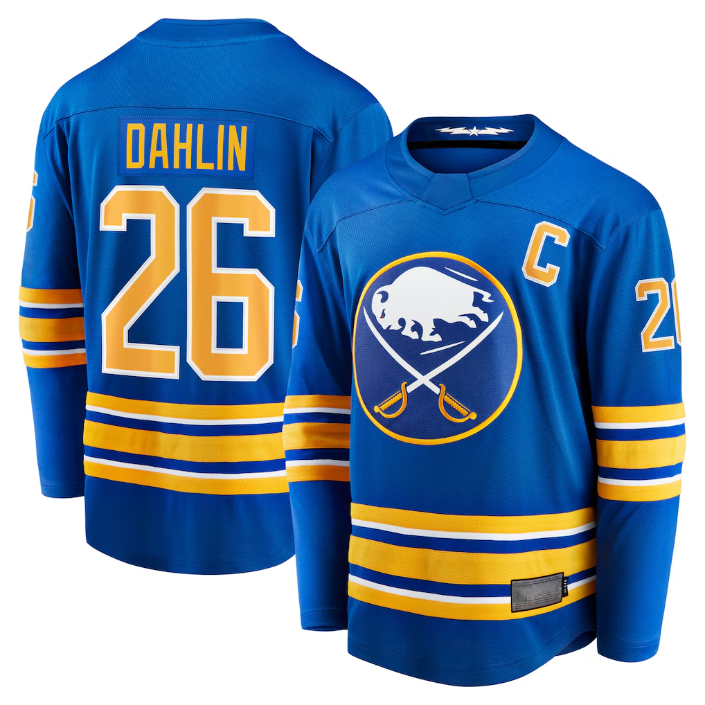 Tuec B.Sabres #26 Rasmus Dahlin Royal Home Captain Patch Breakaway Stitched Jerseys