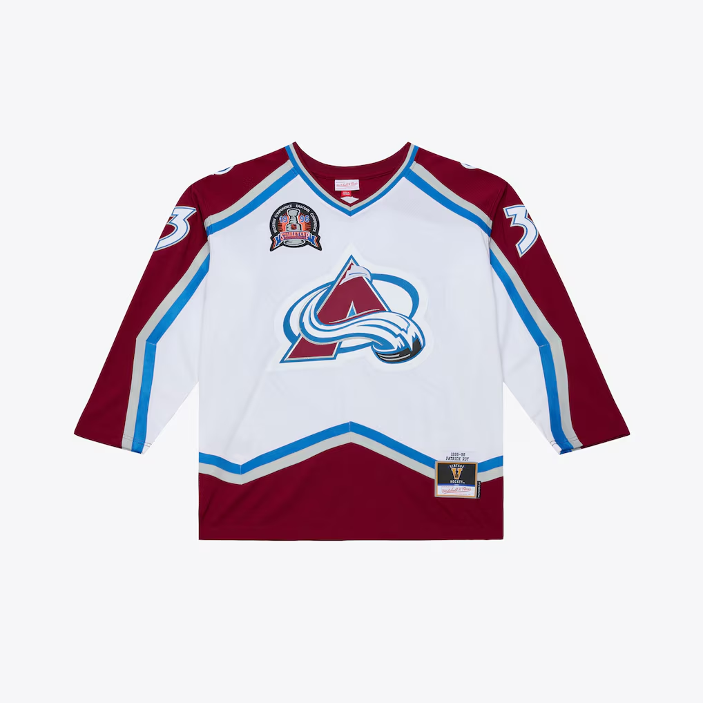 Tuec C.Avalanche Patrick Roy Mitchell & Ness White 1995 Power Play Jerseys