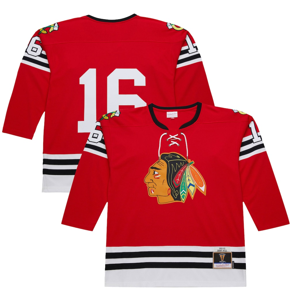 Tuec C.Blackhawks #16 Bobby Hull Scarlet 1960-61 Power Play Jerseys