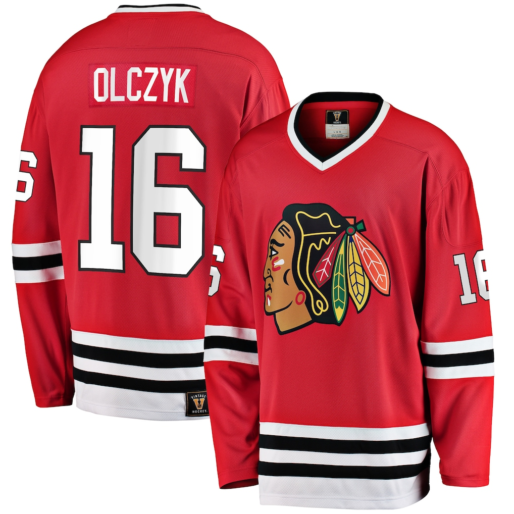Tuec C.Blackhawks #16 Eddie Olczyk Red Premier Breakaway Retired Player Jerseys