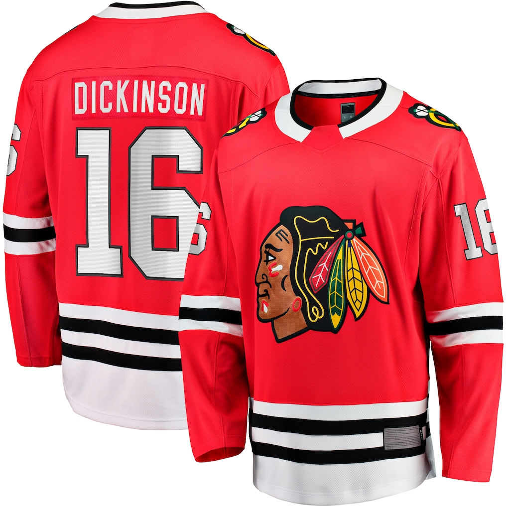 Tuec C.Blackhawks #16 Jason Dickinson Red Home Breakaway Jerseys
