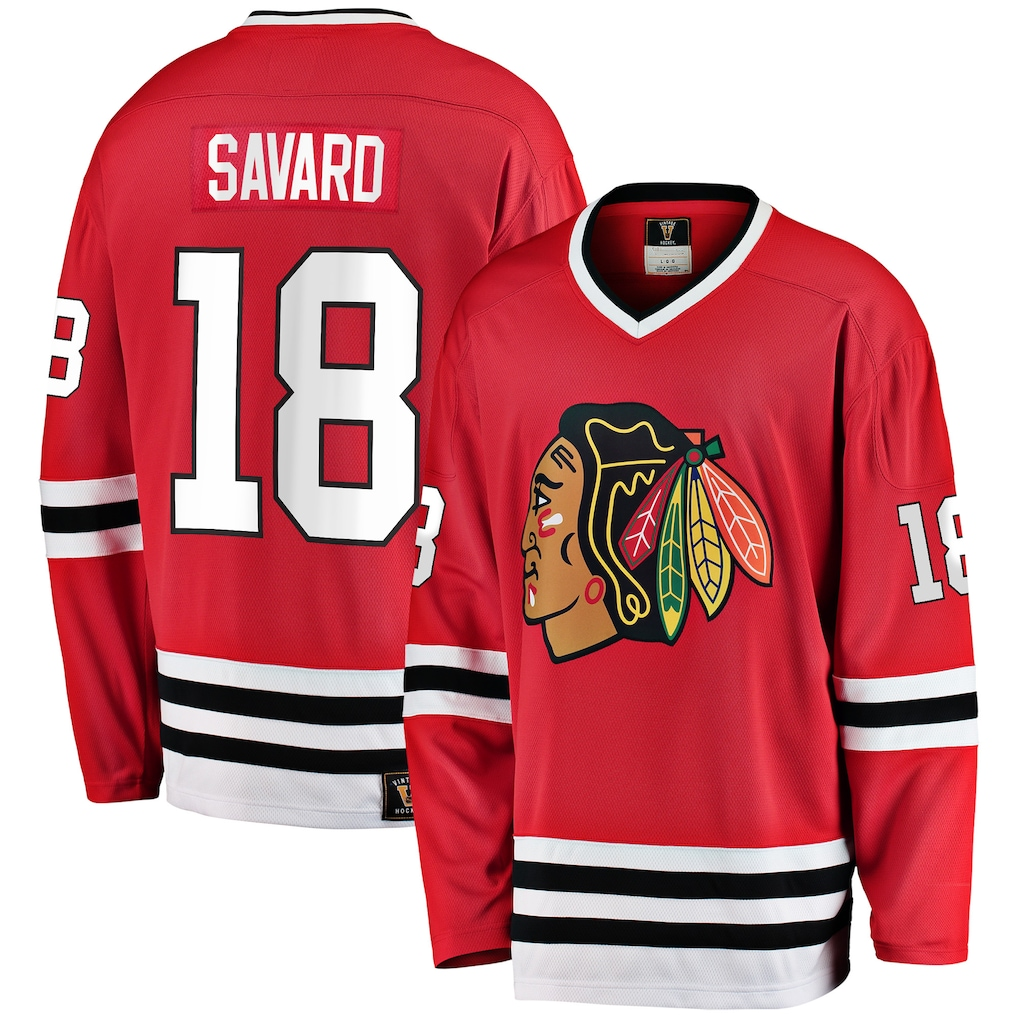 Tuec C.Blackhawks #18 Denis Savard Red Premier Breakaway Retired Player Jerseys