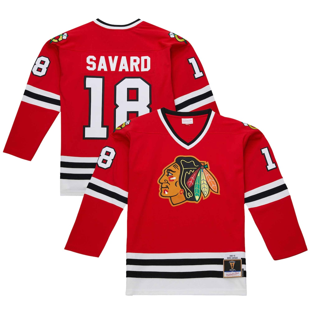 Tuec C.Blackhawks #18 Denis Savard Scarlet 1980-81 Power Play Jerseys