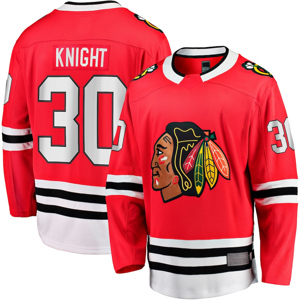 Tuec C.Blackhawks #30 Spencer Knight Red Home Breakaway Jerseys