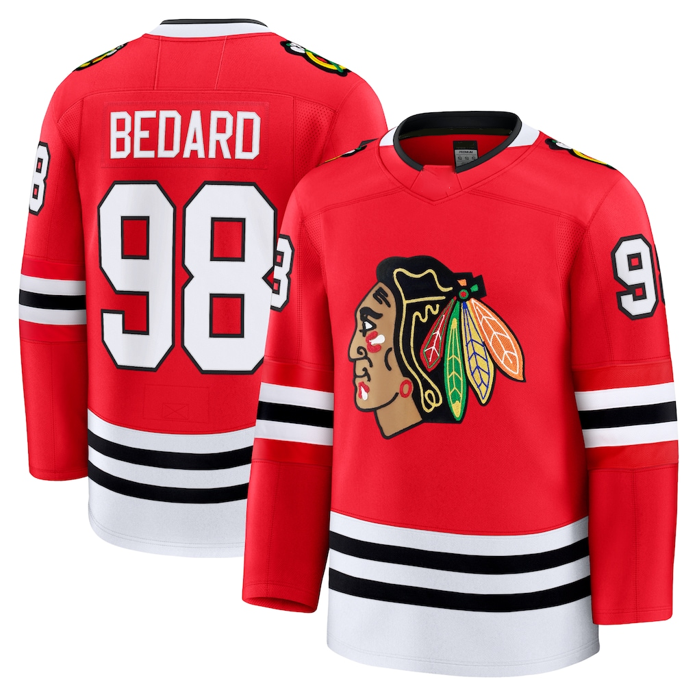 Tuec C.Blackhawks #98 Connor Bedard Red Home Premium Jerseys