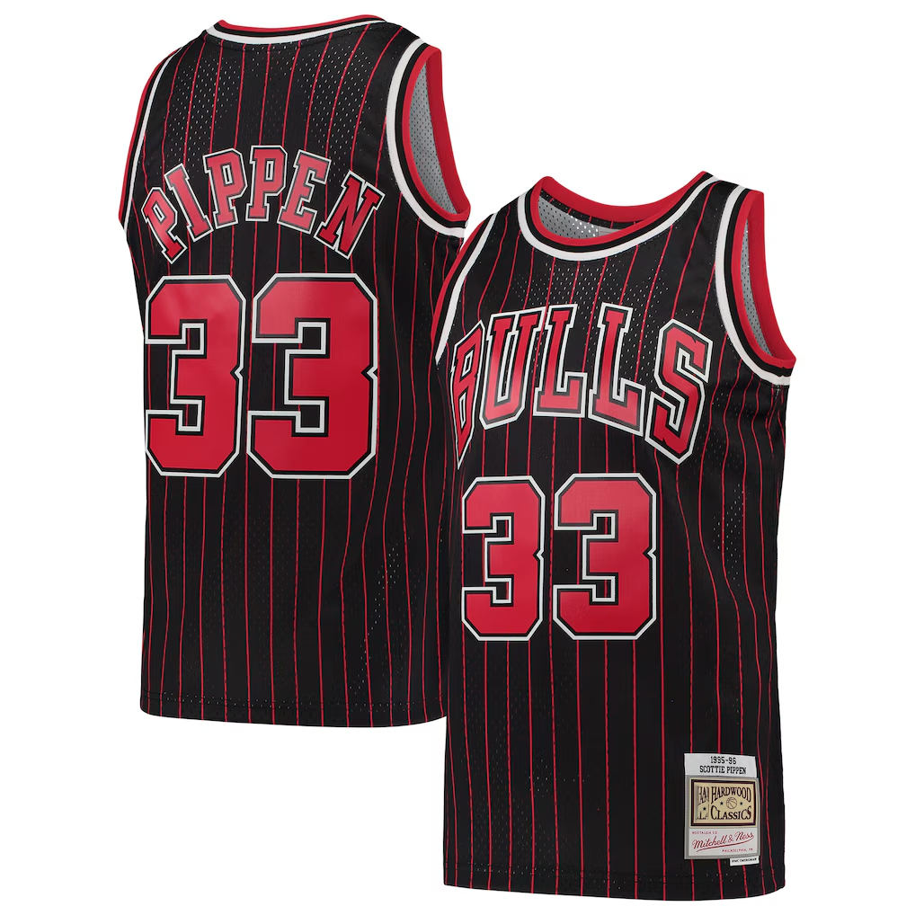 Ldoa C.Bulls #33 Scottie Pippen Mitchell & Ness Black Hardwood Classics Swingman Jerseys