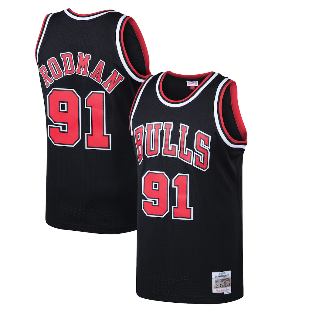 Ldoa C.Bulls #91 Dennis Rodman Mitchell & Ness Black 199798 Hardwood Classics Swingman Jerseys