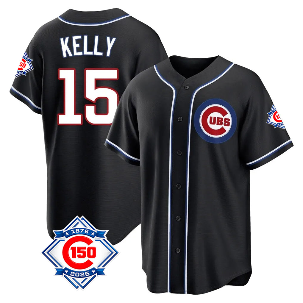 Ldoa C.Cubs #15 Carson Kelly Player Black Fashion Out 150th Anniversary Game Stitched Jerseys