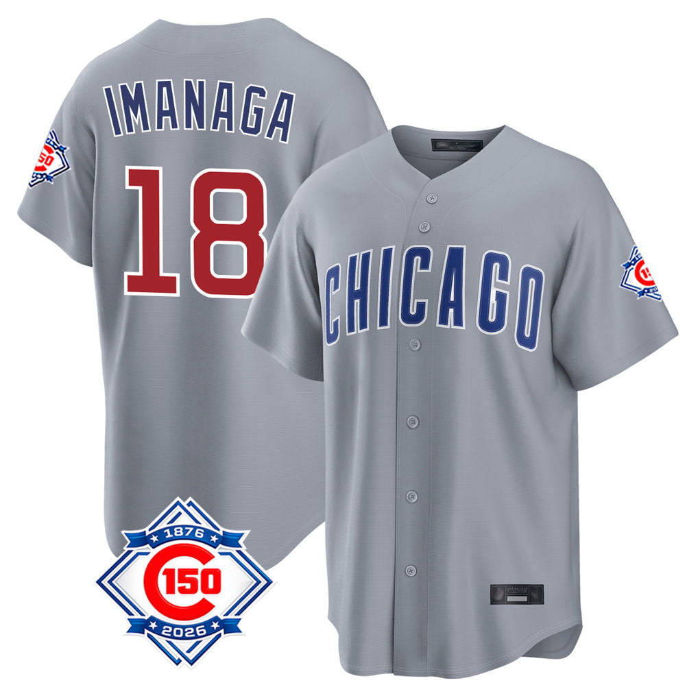 Ldoa C.Cubs #18 Shota Imanaga Player Gray 150th Anniversary Home Game Stitched Jerseys