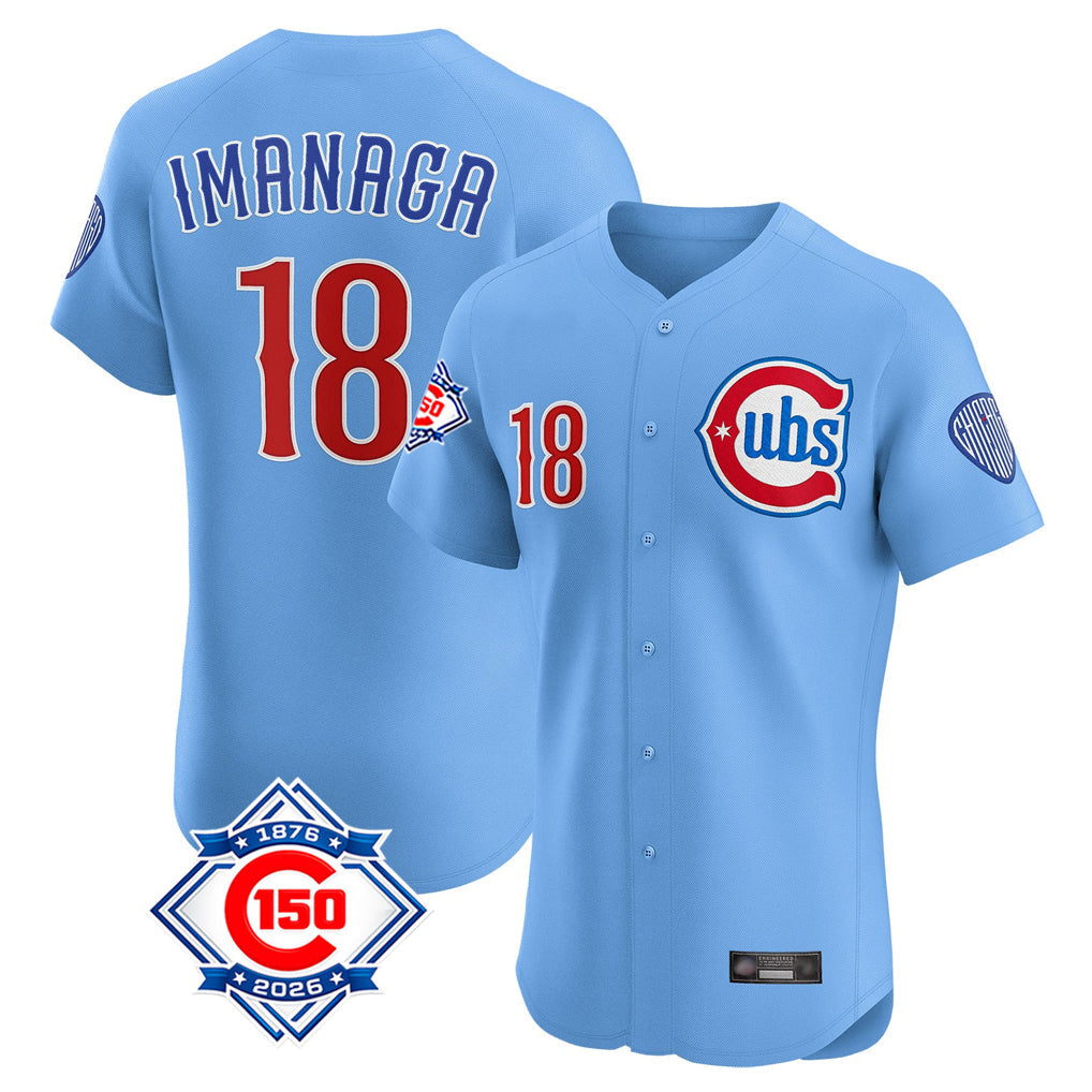 Ldoa C.Cubs #18 Shota Imanaga Player Light Blue 150th Anniversary Limited Elite Home Stitched Jerseys