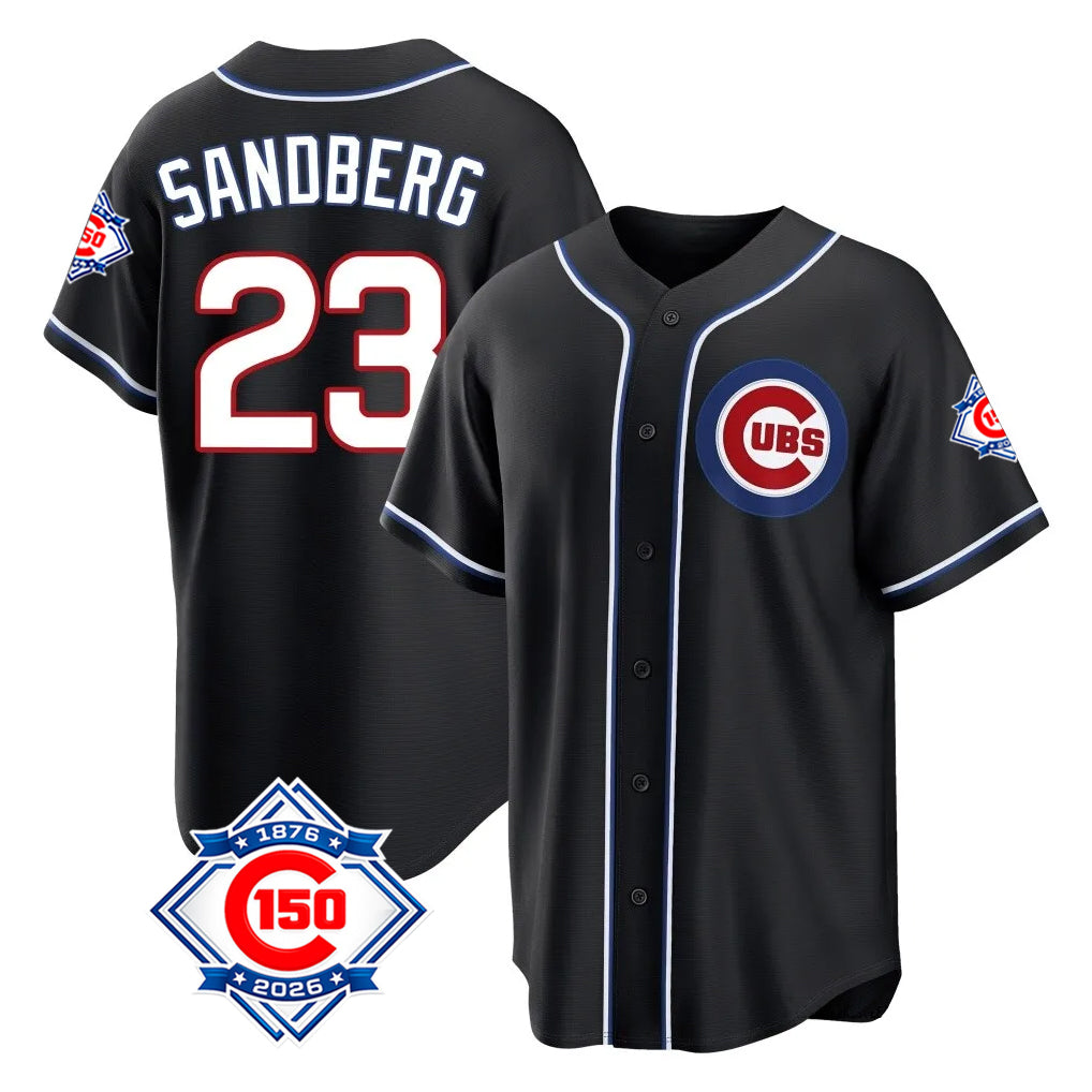 Ldoa C.Cubs #23 Ryne Sandberg Player Black Fashion Out 150th Anniversary Game Stitched Jerseys