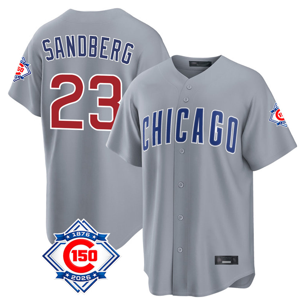 Ldoa C.Cubs #23 Ryne Sandberg Player Gray 150th Anniversary Home Game Stitched Jerseys