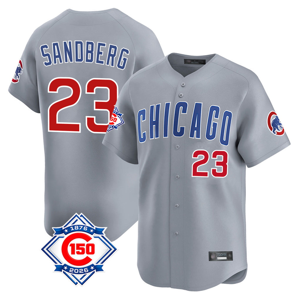 Ldoa C.Cubs #23 Ryne Sandberg Player Gray Road 150th Anniversary Limited Home Stitched Jerseys