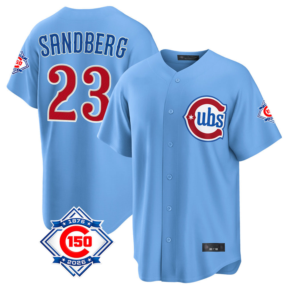 Ldoa C.Cubs #23 Ryne Sandberg Player Light Blue 150th Anniversary Home Game Stitched Jerseys