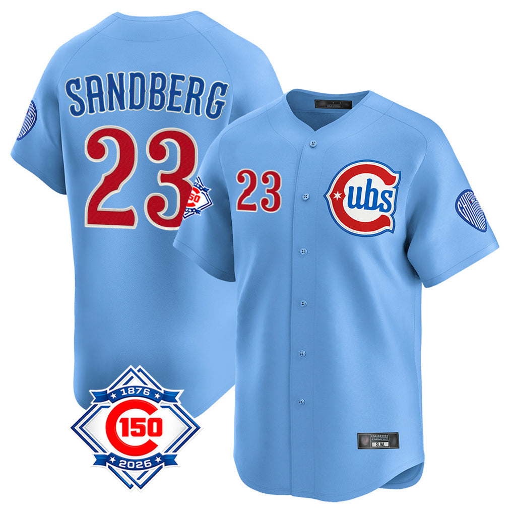 Ldoa C.Cubs #23 Ryne Sandberg Player Light Blue 150th Anniversary Limited Home Stitched Jerseys