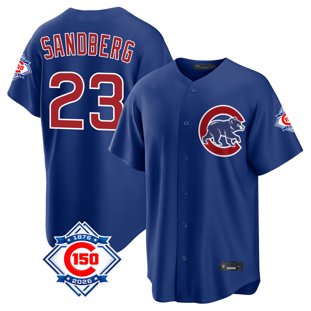 Ldoa C.Cubs #23 Ryne Sandberg Player Royal 150th Anniversary Home Game Stitched Jerseys