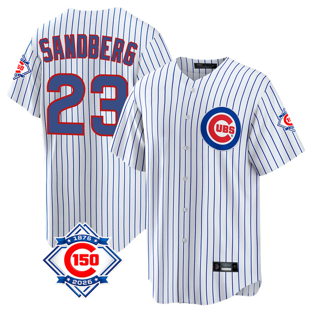 Ldoa C.Cubs #23 Ryne Sandberg Player White 150th Anniversary Home Game Stitched Jerseys