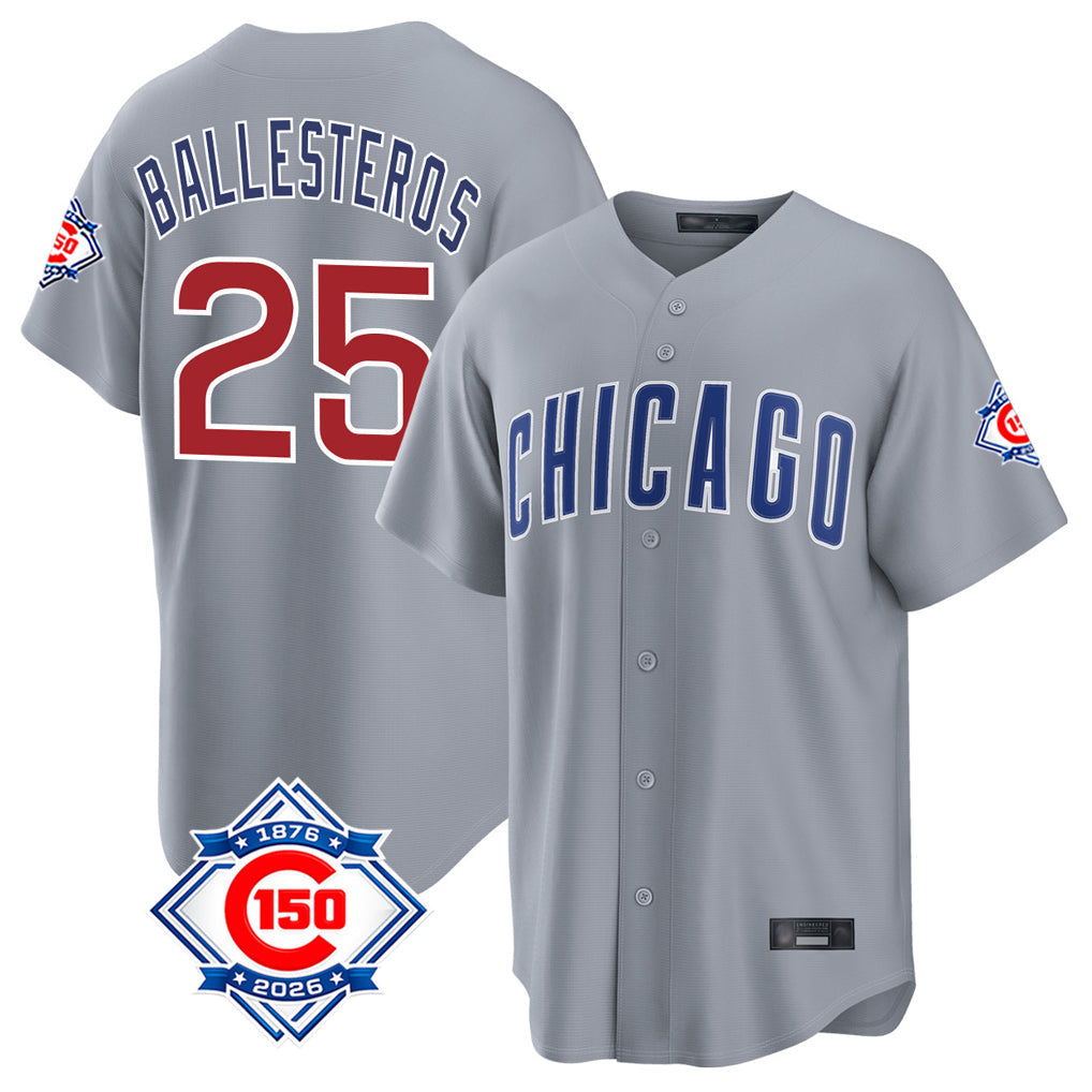 Ldoa C.Cubs #25 Mois¡§|s Ballesteros Player Gray 150th Anniversary Home Game Stitched Jerseys