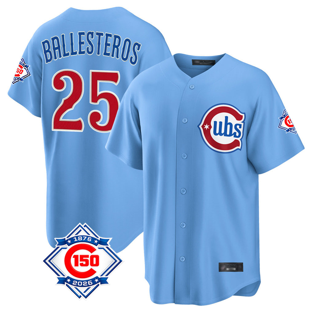 Ldoa C.Cubs #25 Mois¡§|s Ballesteros Player Light Blue 150th Anniversary Home Game Stitched Jerseys