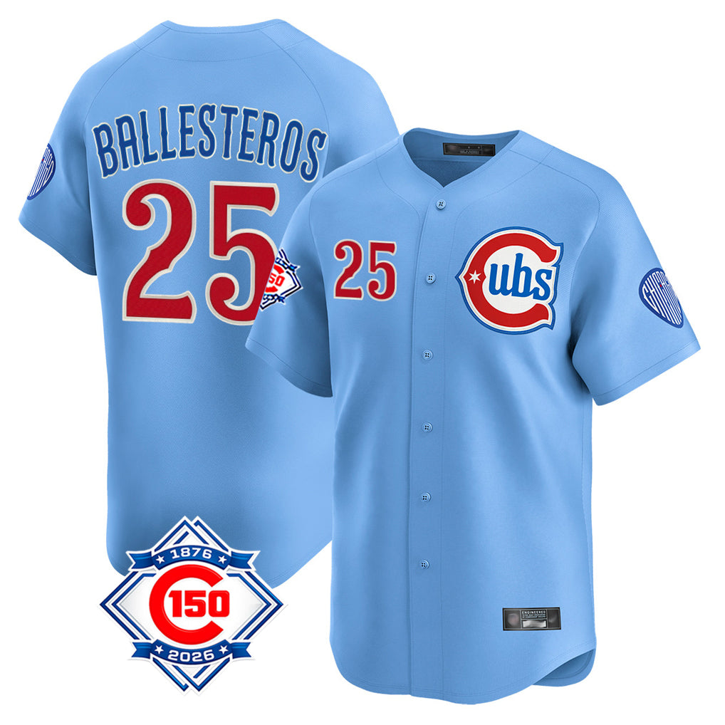Ldoa C.Cubs #25 Mois¡§|s Ballesteros Player Light Blue 150th Anniversary Limited Home Stitched Jerseys