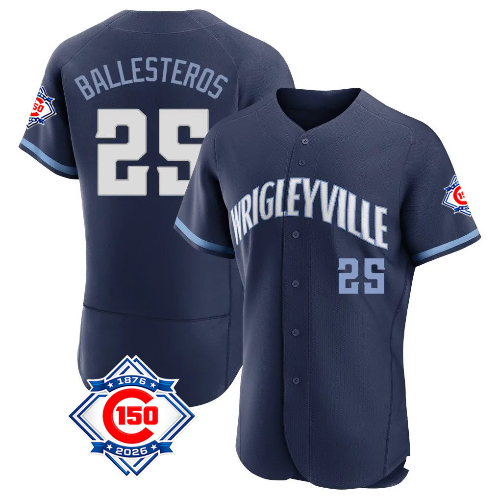 Ldoa C.Cubs #25 Mois¡§|s Ballesteros Player Navy City Connect 150th Anniversary Limited Elite Home Stitched Jerseys