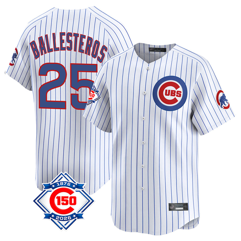 Ldoa C.Cubs #25 Mois¡§|s Ballesteros Player White 150th Anniversary Limited Home Game Stitched Jerseys