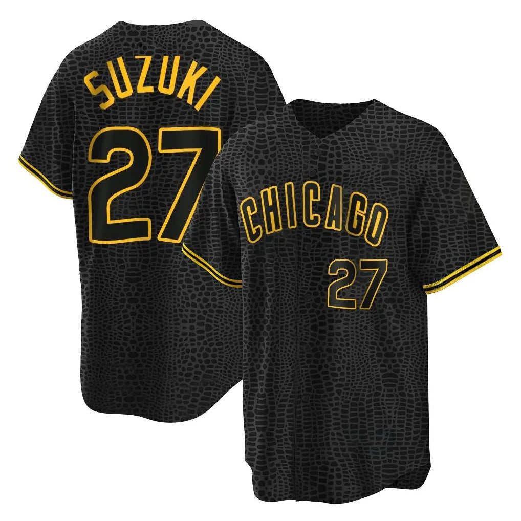 Ldoa C.Cubs #27 Seiya Suzuki Player Black Snake Skin City Game Stitched Jerseys