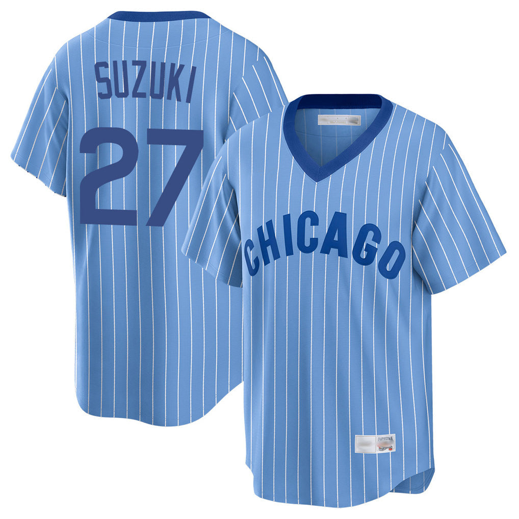Ldoa C.Cubs #27 Seiya Suzuki Player Blue T-shirt Cooperstown Collection Limited Stitched Jerseys