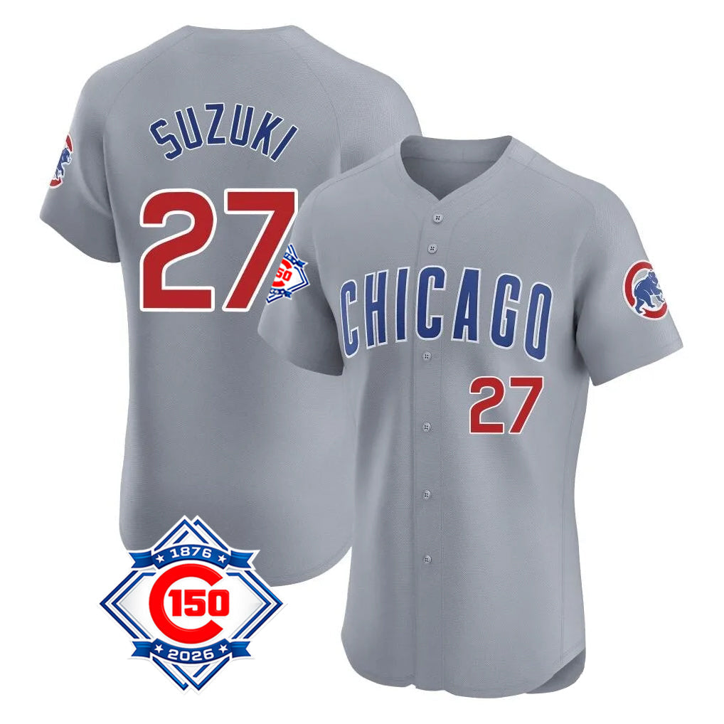 Ldoa C.Cubs #27 Seiya Suzuki Player Gray Road 150th Anniversary Limited Elite Home Stitched Jerseys
