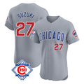 Ldoa C.Cubs #27 Seiya Suzuki Player Gray Road 150th Anniversary Limited Elite Home Stitched Jerseys