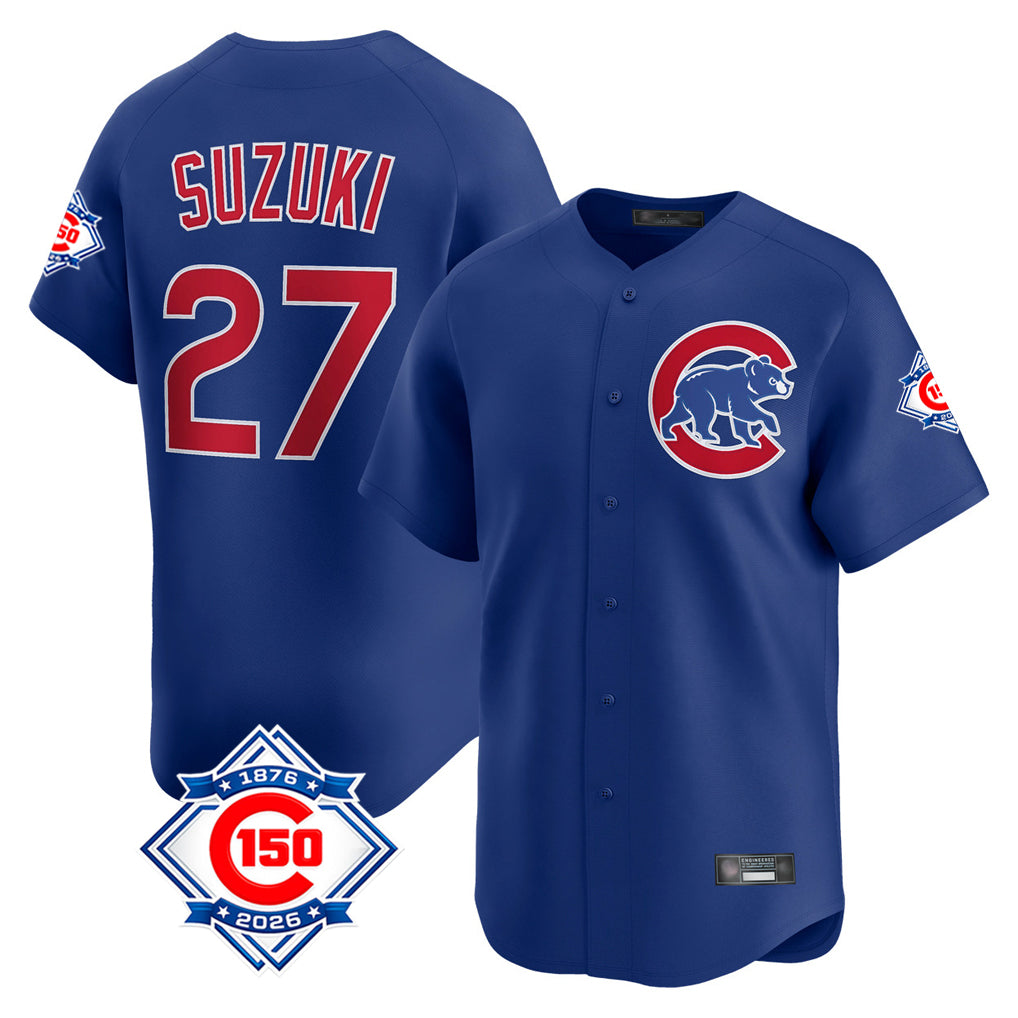 Ldoa C.Cubs #27 Seiya Suzuki Player Royal 150th Anniversary Limited Home Stitched Jerseys
