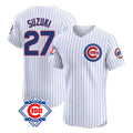 Ldoa C.Cubs #27 Seiya Suzuki Player White 150th Anniversary Limited Elite Home Game Stitched Jerseys