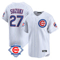 Ldoa C.Cubs #27 Seiya Suzuki Player White 150th Anniversary Limited Home Game Stitched Jerseys