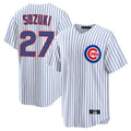 Ldoa C.Cubs #27 Seiya Suzuki Player White Game Home Stitched Jerseys