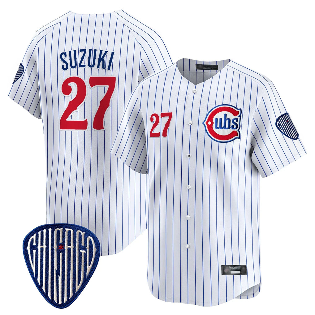 Ldoa C.Cubs #27 Seiya Suzuki Player White Pinstripe Vapor Premier Limited Home Stitched Jerseys