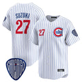 Ldoa C.Cubs #27 Seiya Suzuki Player White Pinstripe Vapor Premier Limited Home Stitched Jerseys