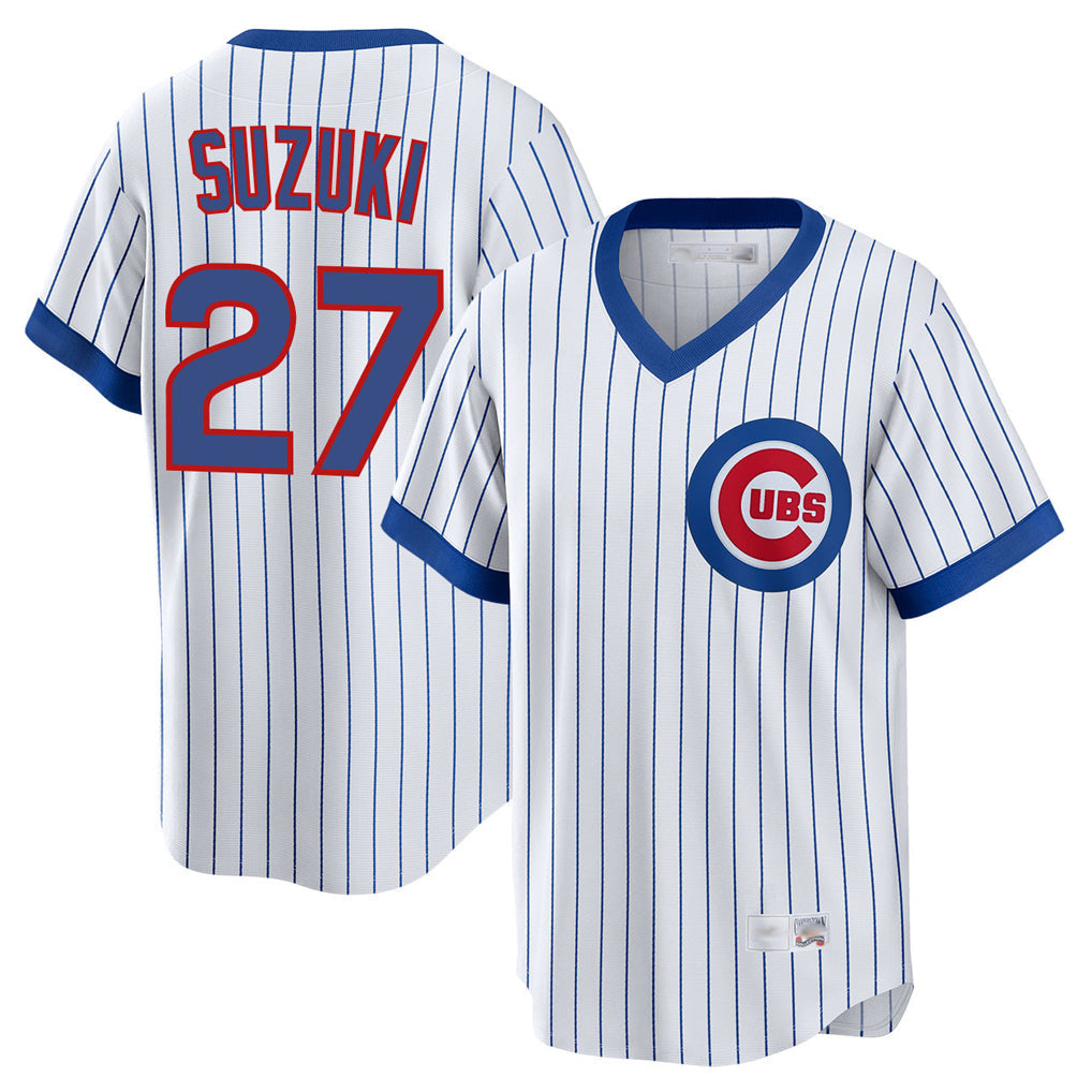 Ldoa C.Cubs #27 Seiya Suzuki Player White T-shirt Cooperstown Collection Limited Stitched Jerseys