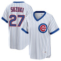Ldoa C.Cubs #27 Seiya Suzuki Player White T-shirt Cooperstown Collection Limited Stitched Jerseys