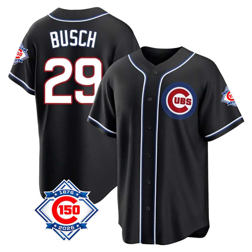 Ldoa C.Cubs #29 Michael Busch Player Black Fashion Out 150th Anniversary Game Stitched Jerseys